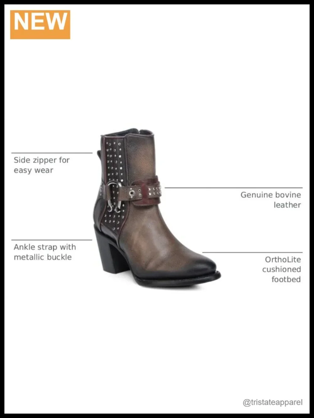 Cuadra Women's Leather Biker Booties with Studs Pointed Toe Cuban Heel